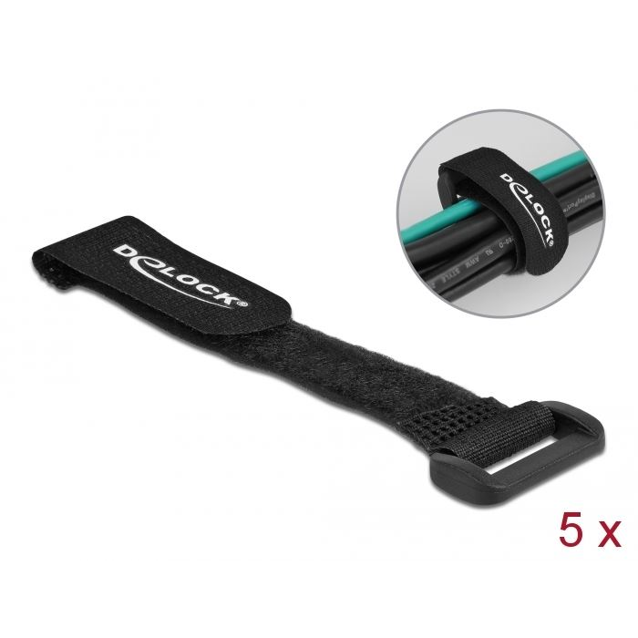 Delock befűzős kábelkötegelő tépőzárral 150x20mm 5db fekete (19525) (DE19525)