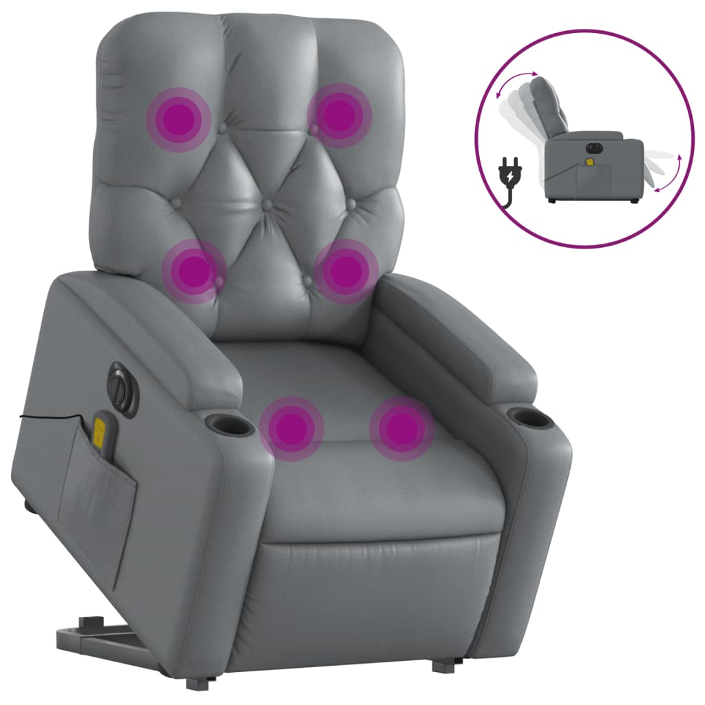 elektromos szürke műbőr felállást segítő dönthető masszázsfotel (3204796)