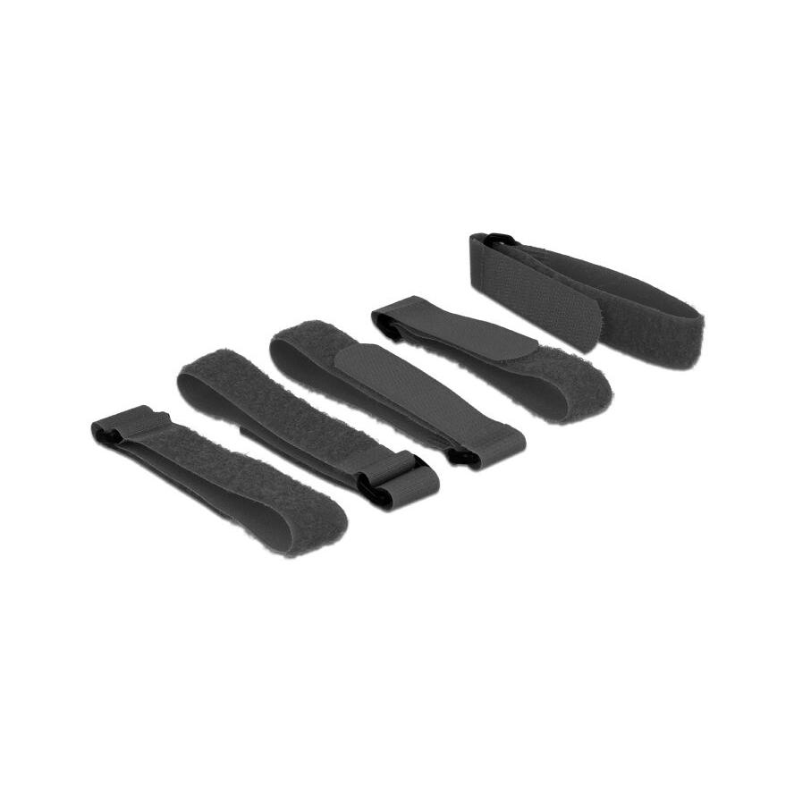 KAB Delock 18704 Hurkolható rögzítők, 300 mm x 20 mm (H x Sz), 5 darab hurokkal, fekete (18704)