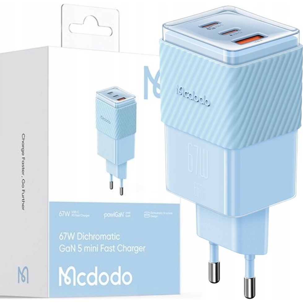 GaN 67W mains charger Mcdodo CH-1503 2x USB-C, USB-A (blue) ( )