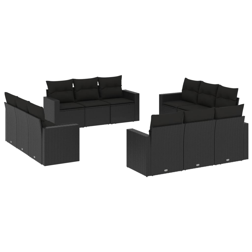12 részes fekete polyrattan kerti ülőgarnitúra párnákkal (3218755)