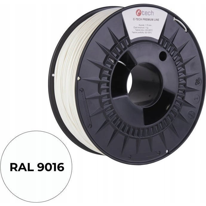 C-TECH Premium Line PLA 1.75mm 1kg közlekedési fehér (3DF-P-PLA1.75-9016)