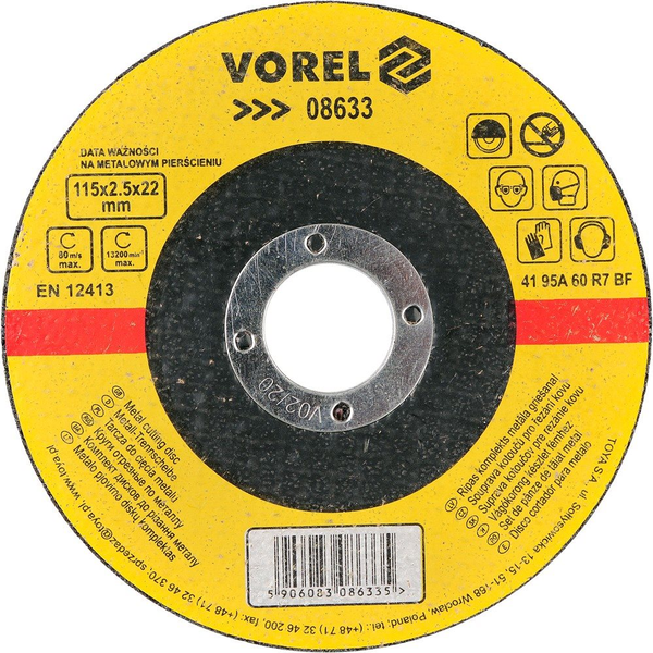 Режещ диск за метал Vorel 115 х 2,5 х 22 мм