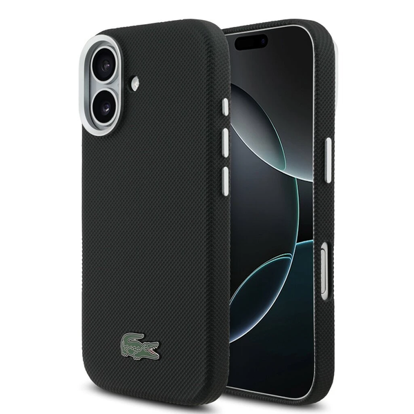 Lacoste PVC Iconic Petit Pique Metal Logo MagSafe tok iPhone 17 készülékhez fekete