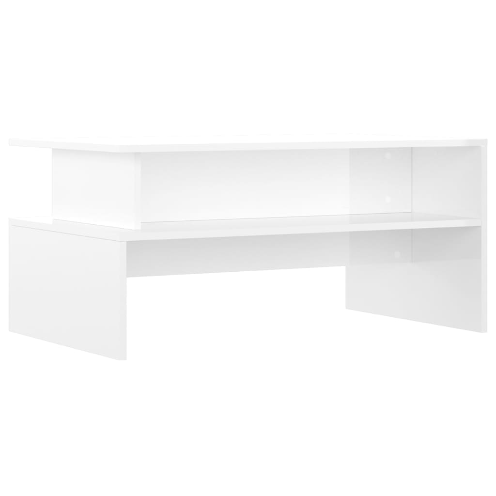 magasfényű fehér szerelt fa dohányzóasztal 90 x 55 x 42,5 cm (834282)