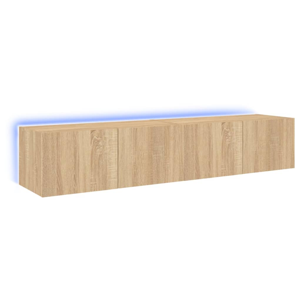 2 db sonoma-tölgy színű fali TV-szekrény LED-del 80x35x31 cm (837286)