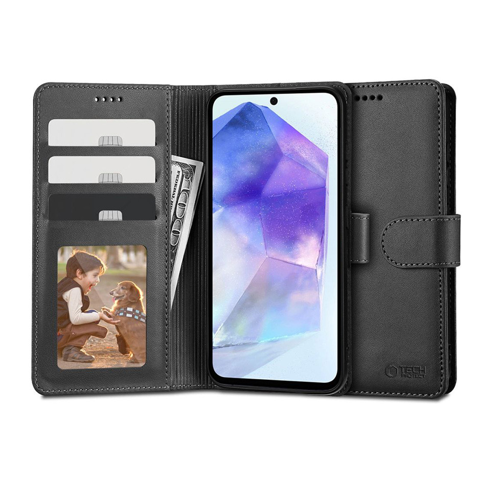 Tech-Protect Wallet Book Flip bőrtok - Samsung SM-A556 Galaxy A55 - fekete (TP692118)