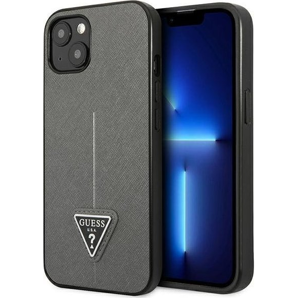 Guess SaffianoTriangle Apple iPhone 14 hátlap tok, ezüst (GUE2124)