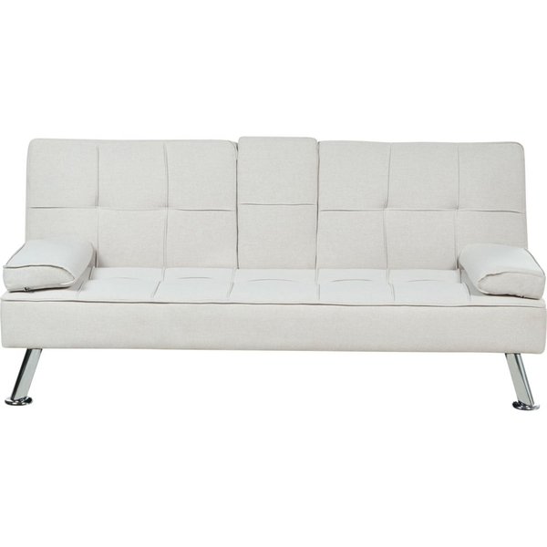 Sofá Cama Moderno Estructura Madera Maciza Reclinable Con Mesa Abatible Tela Poliéster Beige Ronne - Beige