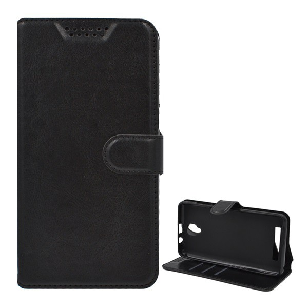 Tok álló, bőr hatású (FLIP, oldalra nyíló, asztali tartó funkció) FEKETE [Doogee X10] (5996457925988)