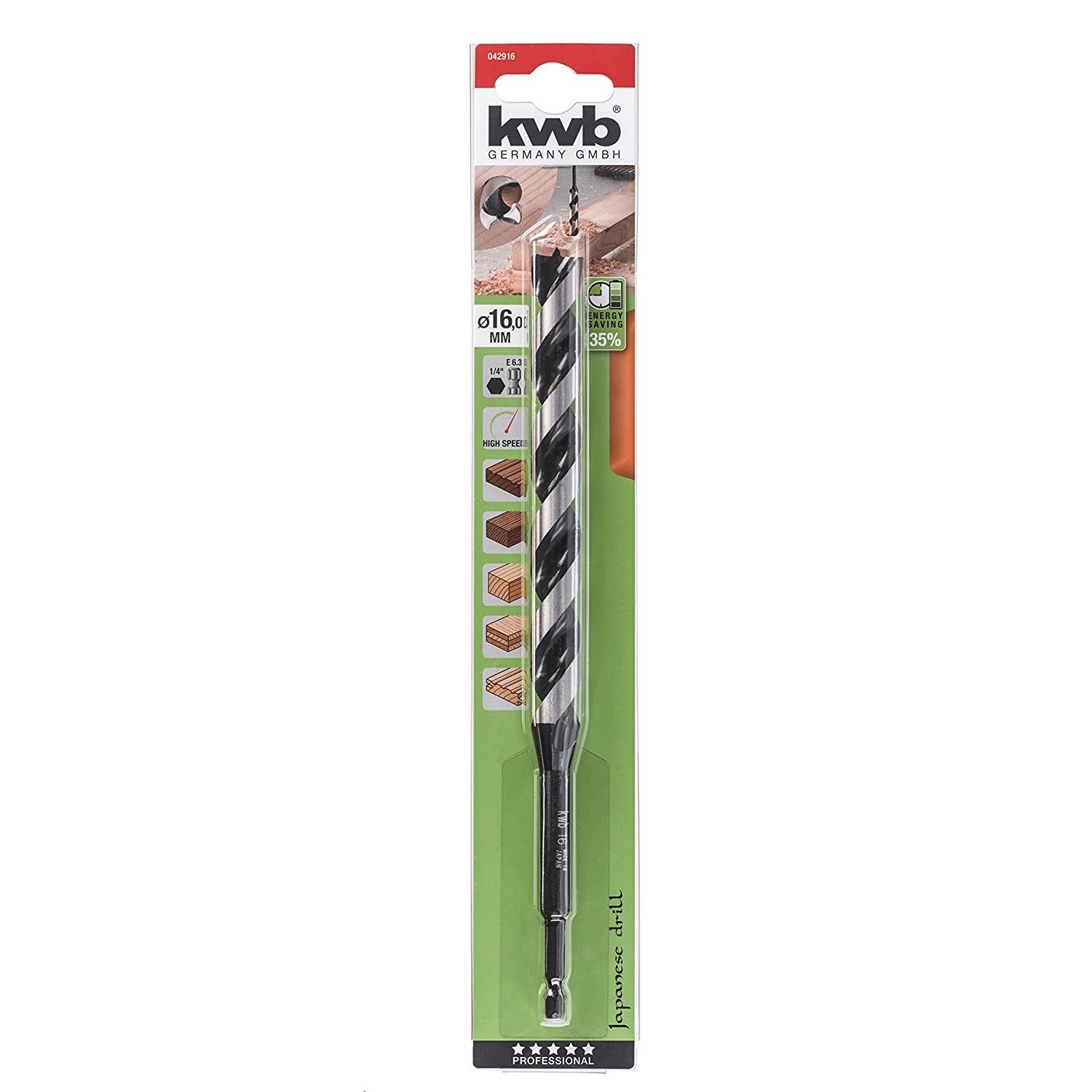 KWB AKKU TOP ENERGY SAVING 35% JAPANESE DRILL HSS-M2 fúrószár, 16 mm 235/160 mm (042916) (042916)
