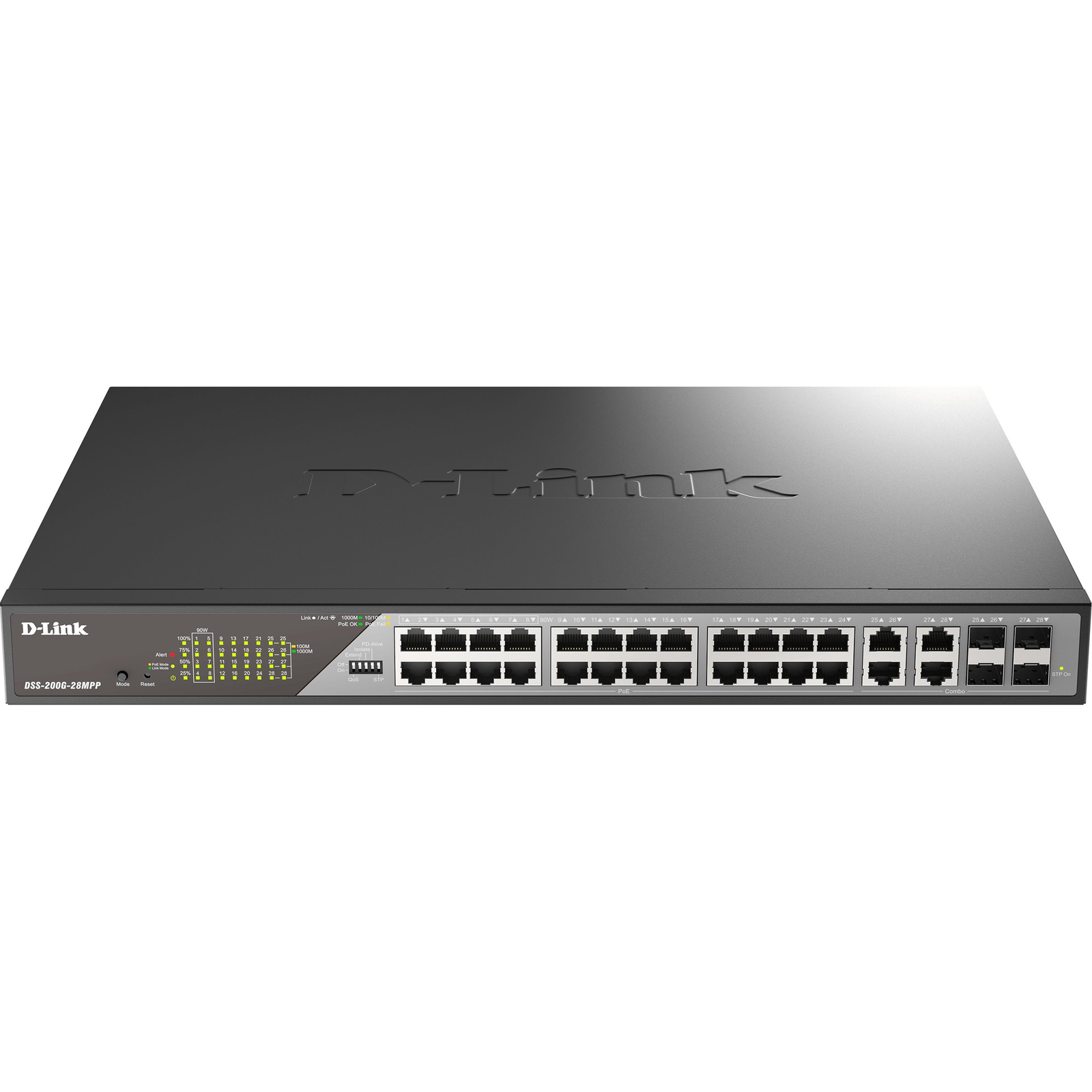 D-Link DSS-200G-28MP sieťový prepínač Riadený L2 Gigabit Ethernet (10/100/1000) Podpora napájania cez Ethernet (PoE) 1U Šedá (DSS-200G-28MP/E)