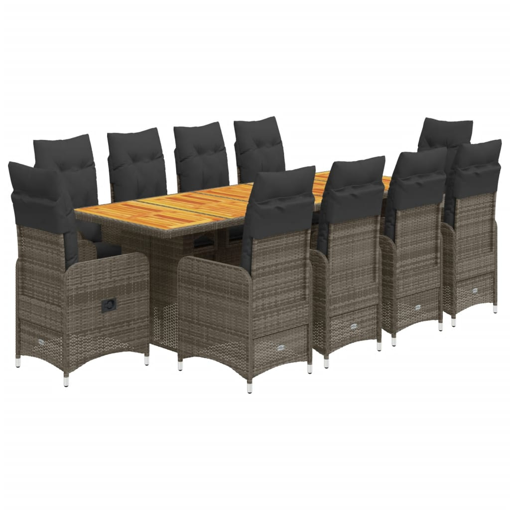 11 részes szürke polyrattan kerti bisztrógarnitúra párnákkal (3277278)