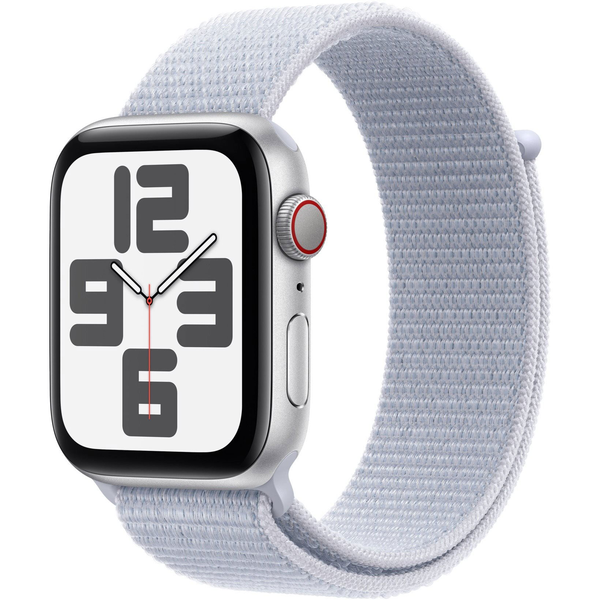 Apple Watch SE2 v3 Cellular, 44 мм, сребрист алуминий корпус, Blue Cloud Sport Loop