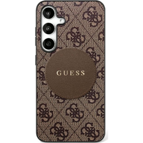 CG MOBILE GUESS 4G ROUND PATCH CLASSIC LOGO szilikon telefonvédő (ütésállóság, textil hátlap, MagSafe) VILÁGOSBARNA Samsung Galaxy S25 Ultra (SM-S938) (GUHMS25LP4PGRSGW)