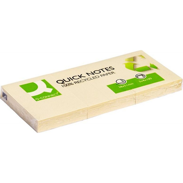Bloc De Notas Adhesivas Quita Y Pon Q-connect 38x51 Mm Papel Reciclado Amarillo Con 120 Hojas 12 Unidades