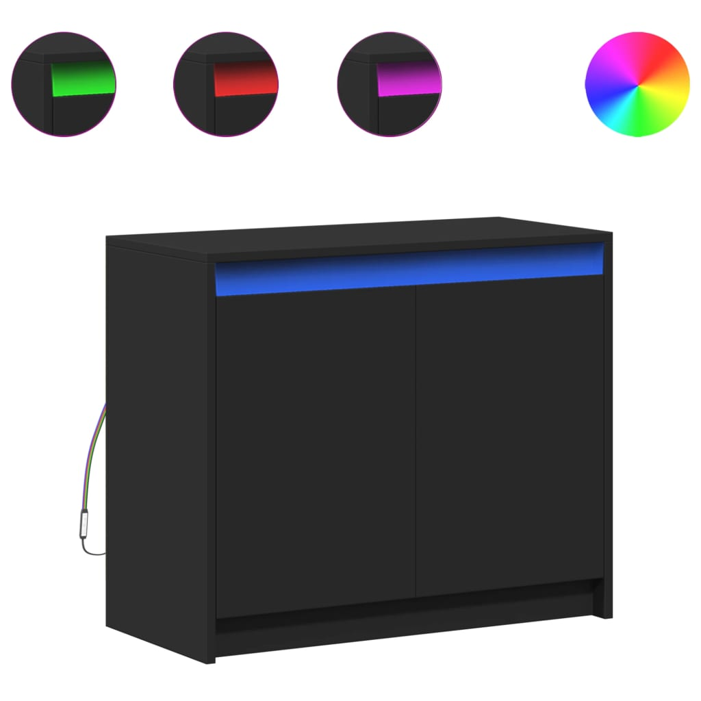 fekete szerelt fa tálalószekrény LED-del 72 x 34 x 61 cm (852174)