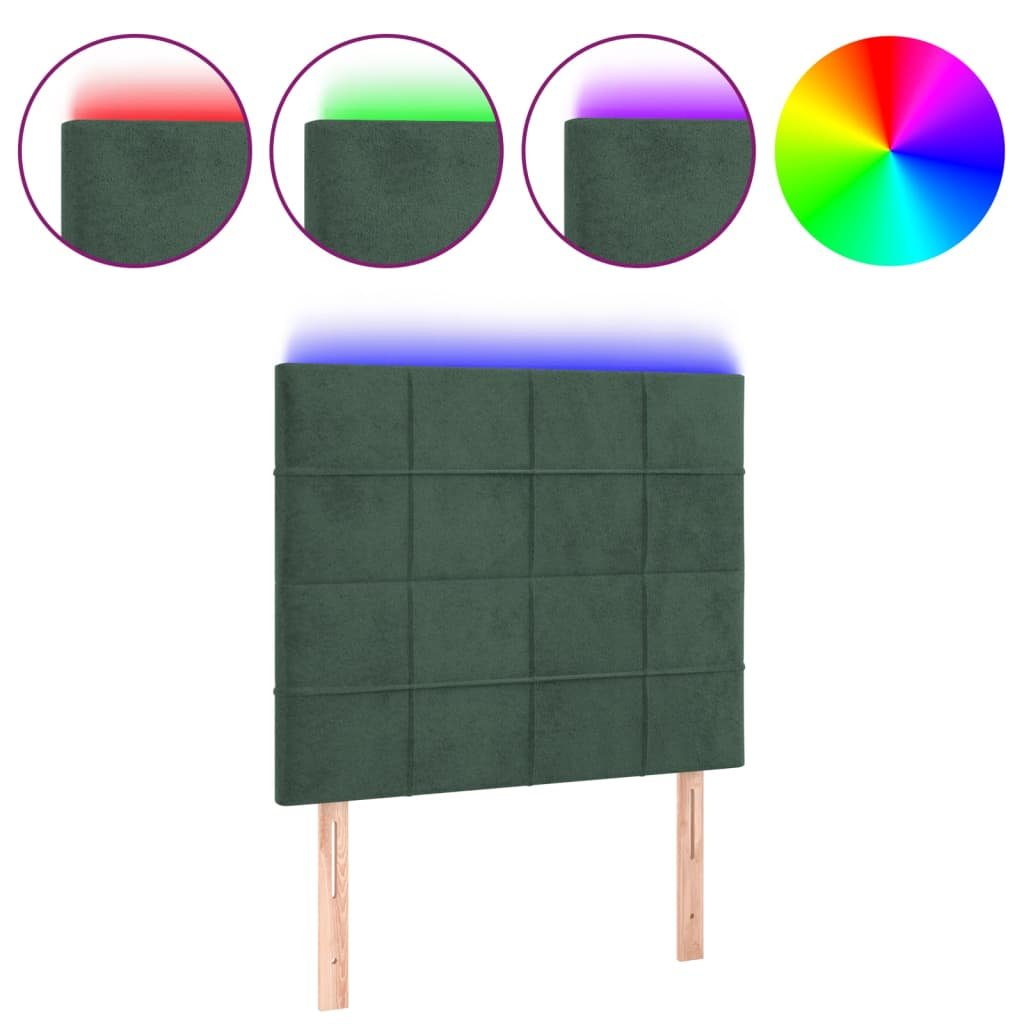 sötétzöld bársony LED-es fejtámla 90x5x118/128 cm (3122463)