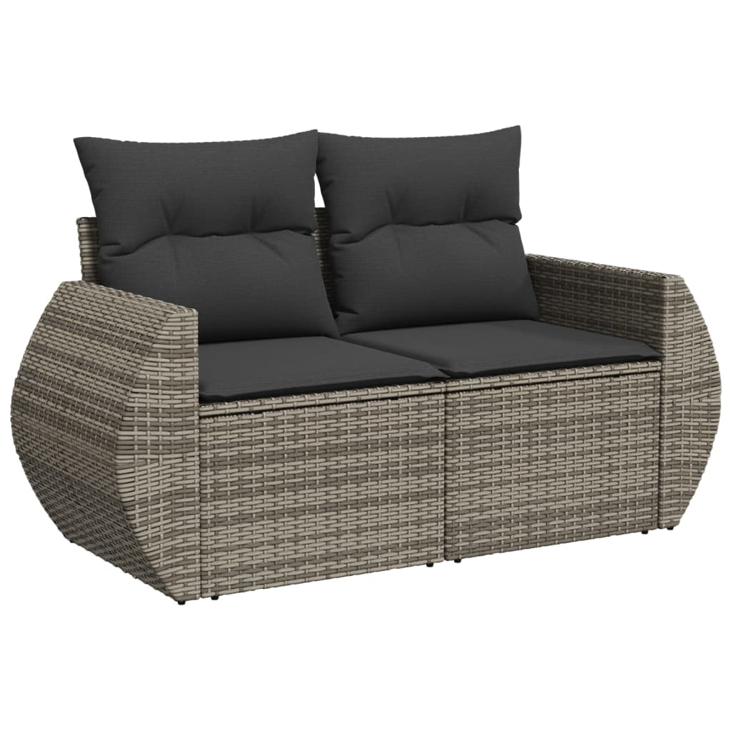 2 személyes szürke polyrattan kerti kanapé párnával (366124)