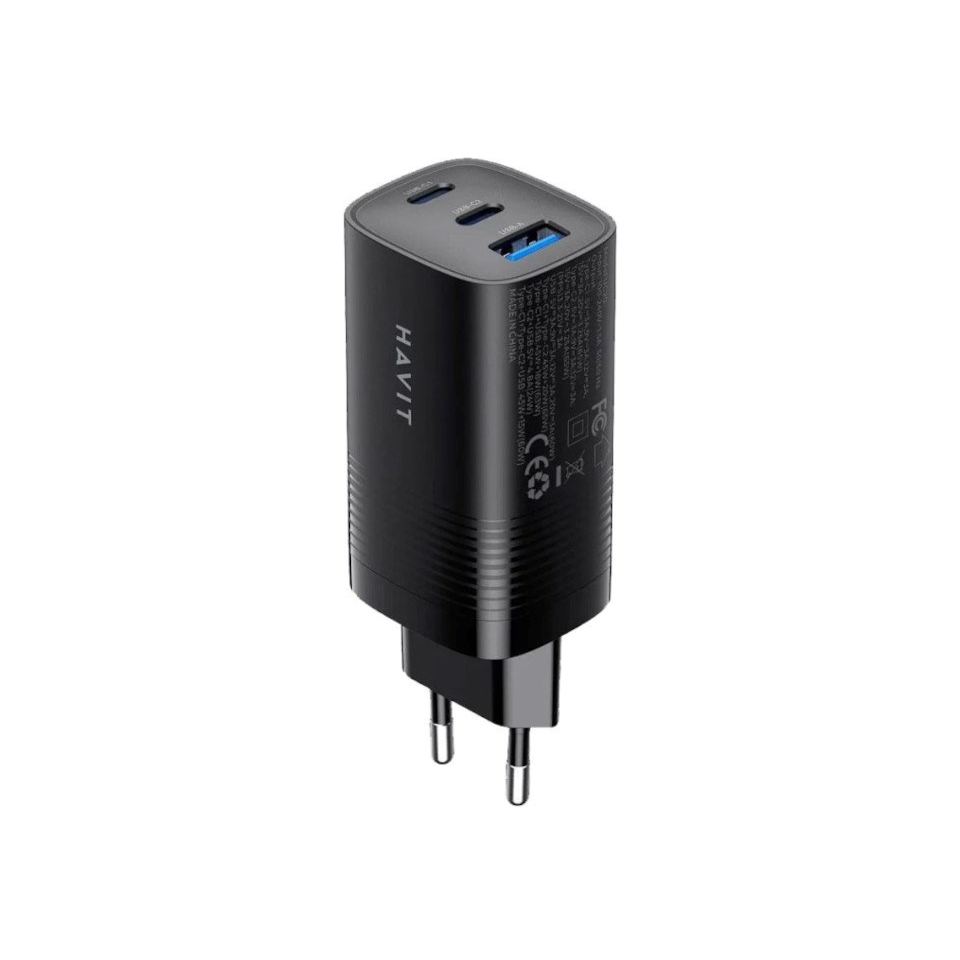 Havit UC20 USB-A / 2x USB-C Hálózati Töltő Adapter 65W - Fekete (UC20 EU)