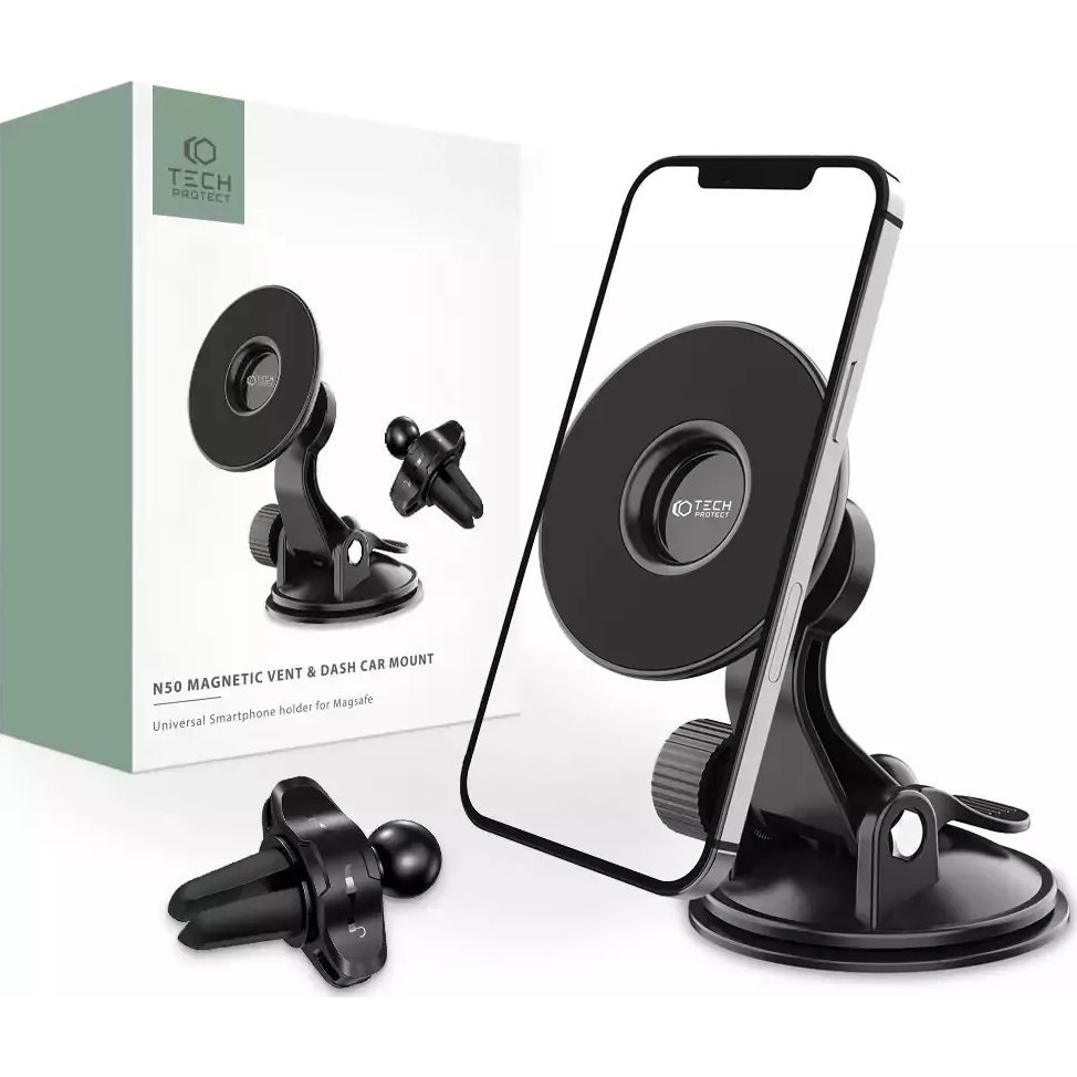 TECH-PROTECT N50 autós tartó szett vezeték nélküli MAGSAFE töltéssel fekete (925771) (9589046925771)