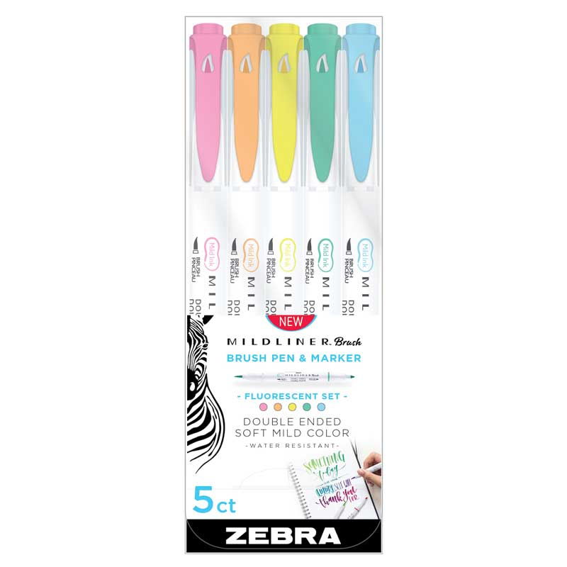 Zebra Mildliner Fluorescent kétvégű Ecsetirón készlet - Vegyes színek (79105)