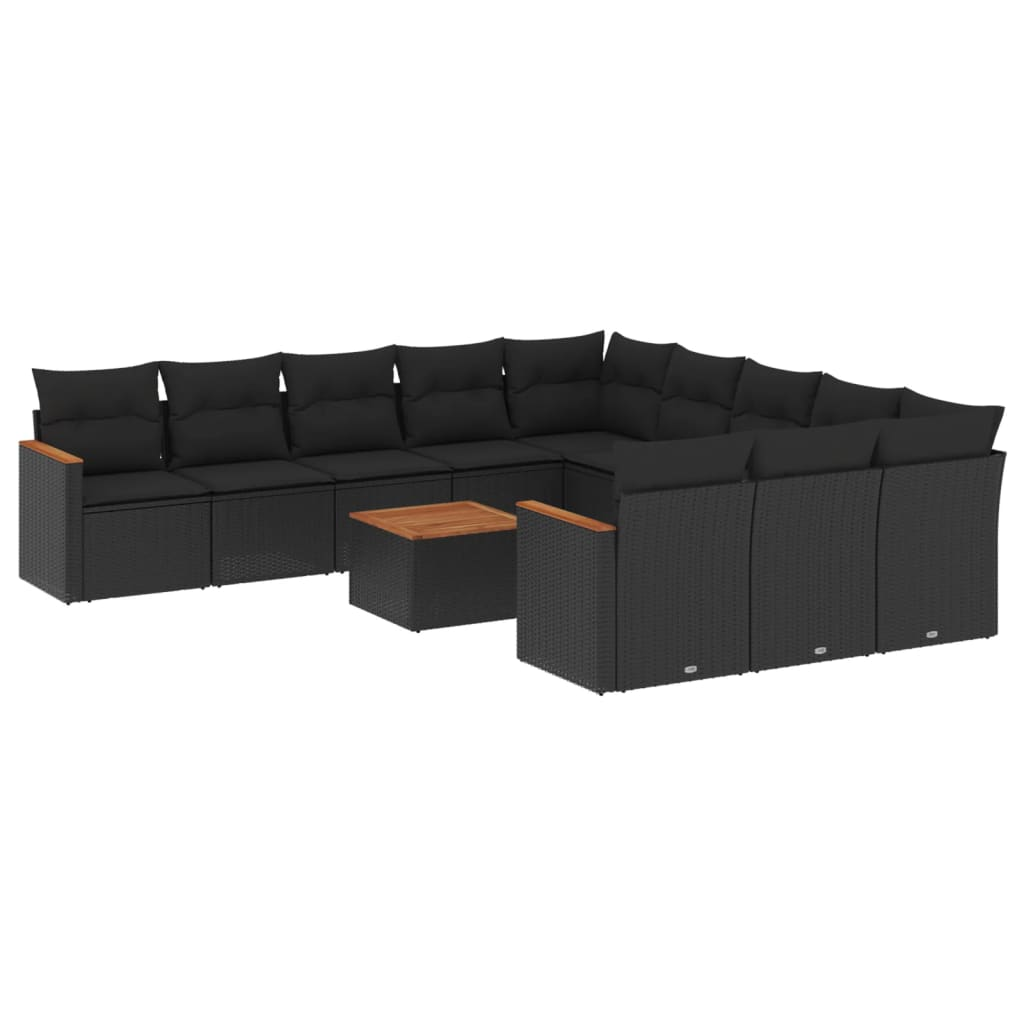 12 részes fekete polyrattan kerti ülőgarnitúra párnákkal (3226433)