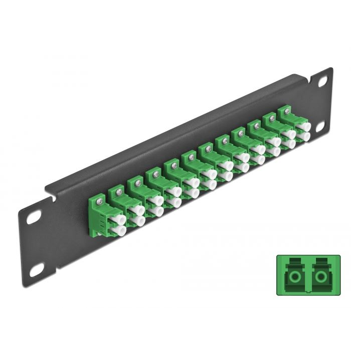 Delock 10 üvegszálas patch panel 12 portos LC Duplex 1U zöld fekete (66766) (DE66766)