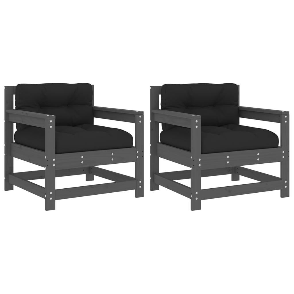 2 db szürke tömör fenyőfa kerti szék párnákkal (825564)