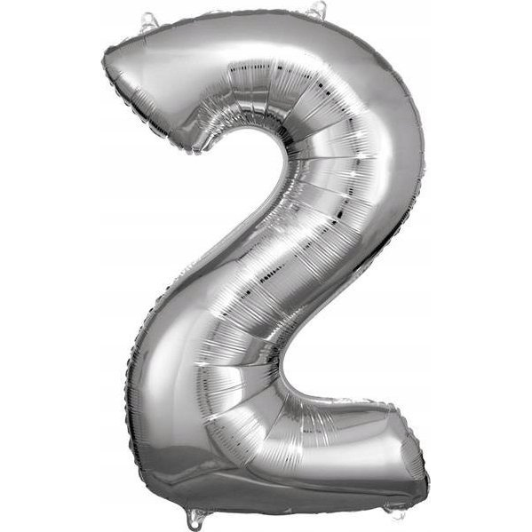 Óriás Szám Fólia Lufi - 2-es, 86x53 cm, Ezüst (9906287)
