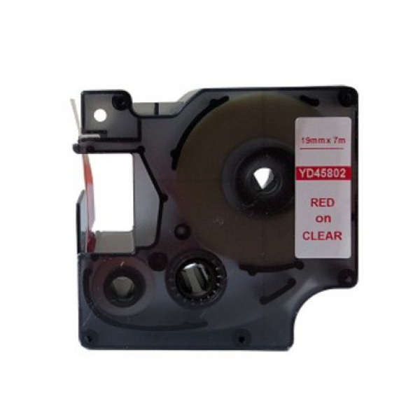 Utángyártott DYMO D1 45802 19mm x 7m átlátszó-piros (45802FU) (45802FU)