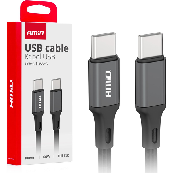 AMiO USB-C-USB-C kábel 60 W 100 cm 03902 Fekete (0503902)