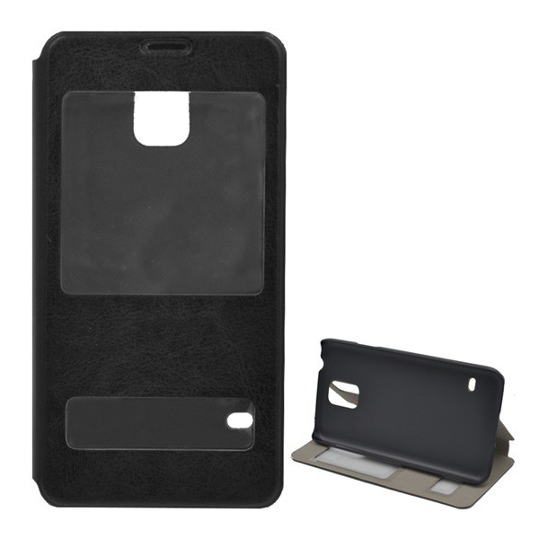 Tok álló, bőr hatású (FLIP, oldalra nyíló, asztali tartó funkció, hívószámkijelzés) FEKETE [Samsung Galaxy S5 (SM-G900)] (5996457440542)