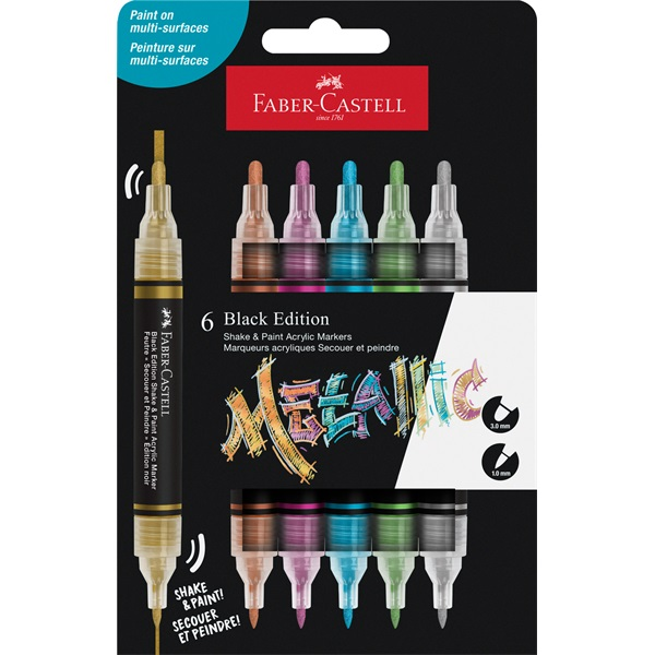 Faber-Castell Black Edition Shake&Paint Metál 6 db kétvégű akrilfilctoll készlet (FC285517)