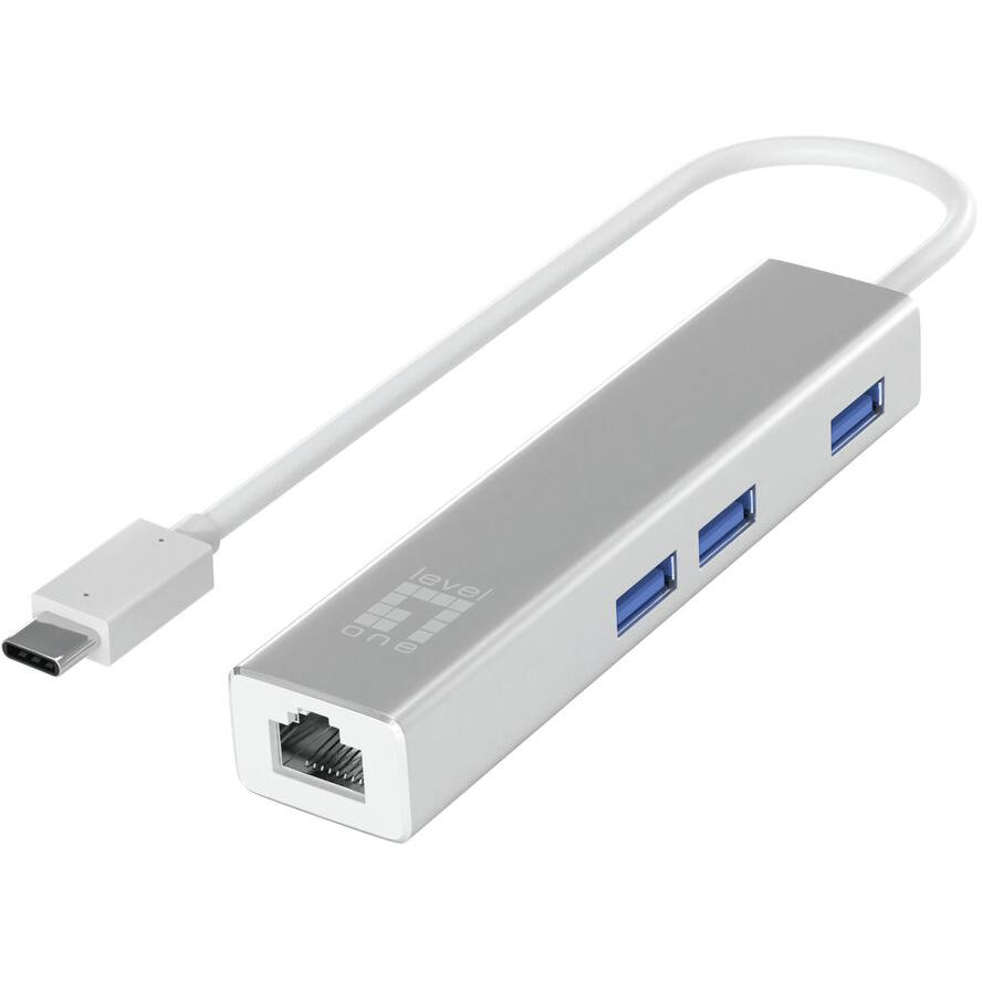 LevelOne Adapter USB-C -> RJ45 10/100/1000,3xUSB3.0 0,15m si (USB-0504)