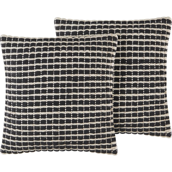 Conjunto De 2 Cojines Decorativos Blanco Y Negro Algodón 45 X 45 Cm Funda De Cojín Patrón De Cuadros Relleno De Poliéster Yoncali - Negro