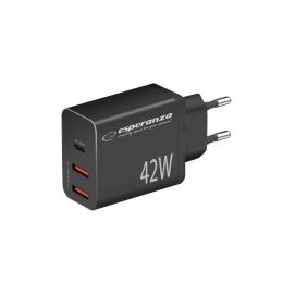 Esperanza USB-C, 2xUSB-A hálózati töltő 42W (EZC106K) (EZC106K)