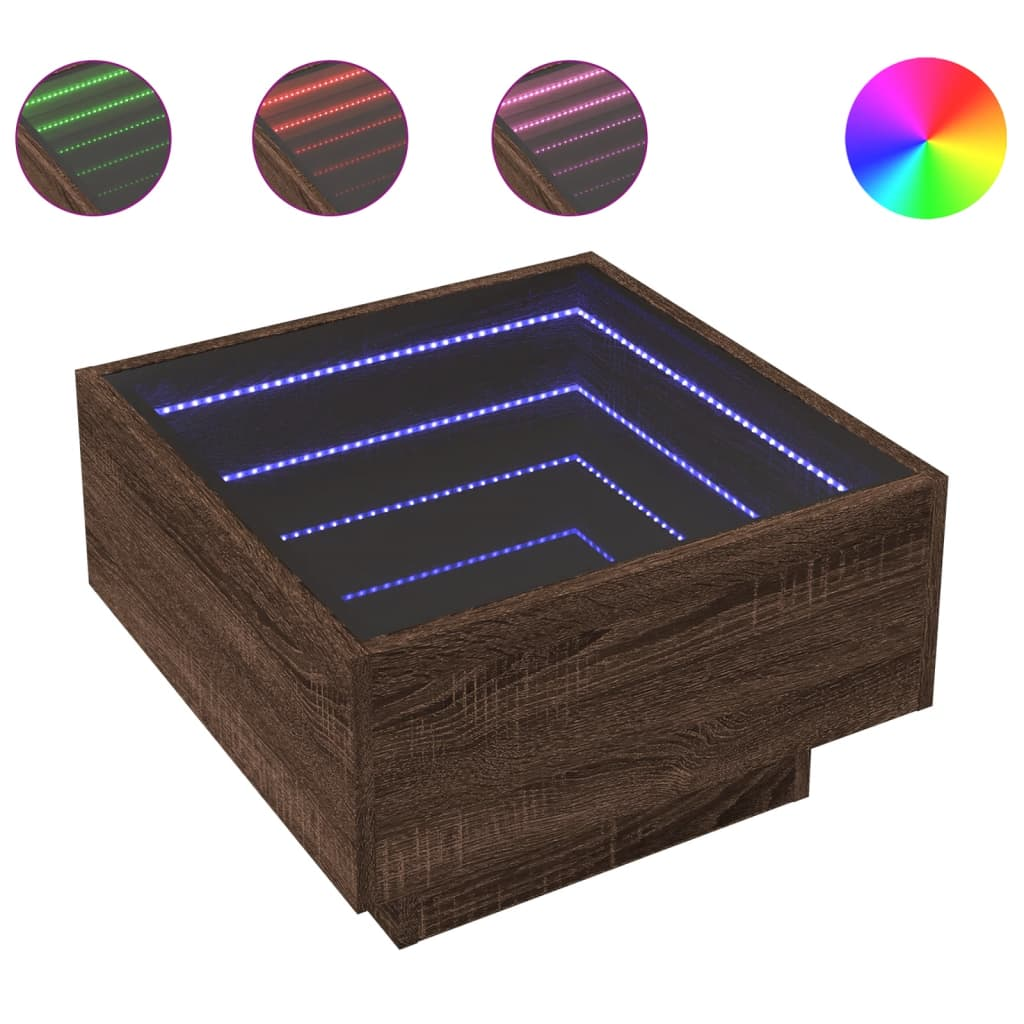 barna tölgy szerelt fa dohányzóasztal LED-del 50 x 50 x 30 cm (847510)