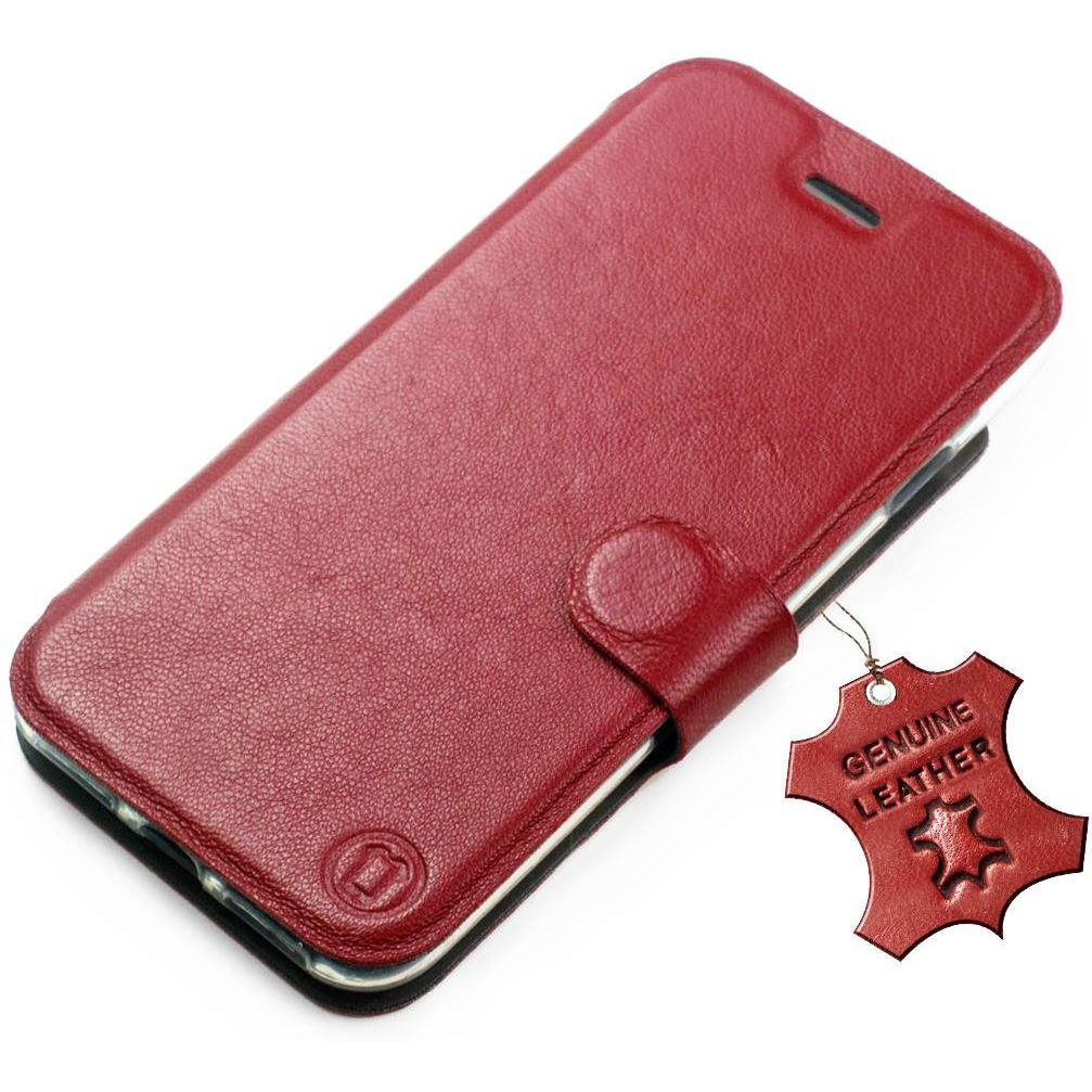 Mobiwear Apple iPhone 14 Pro sötétpiros bőr flip tok (5904808242288)