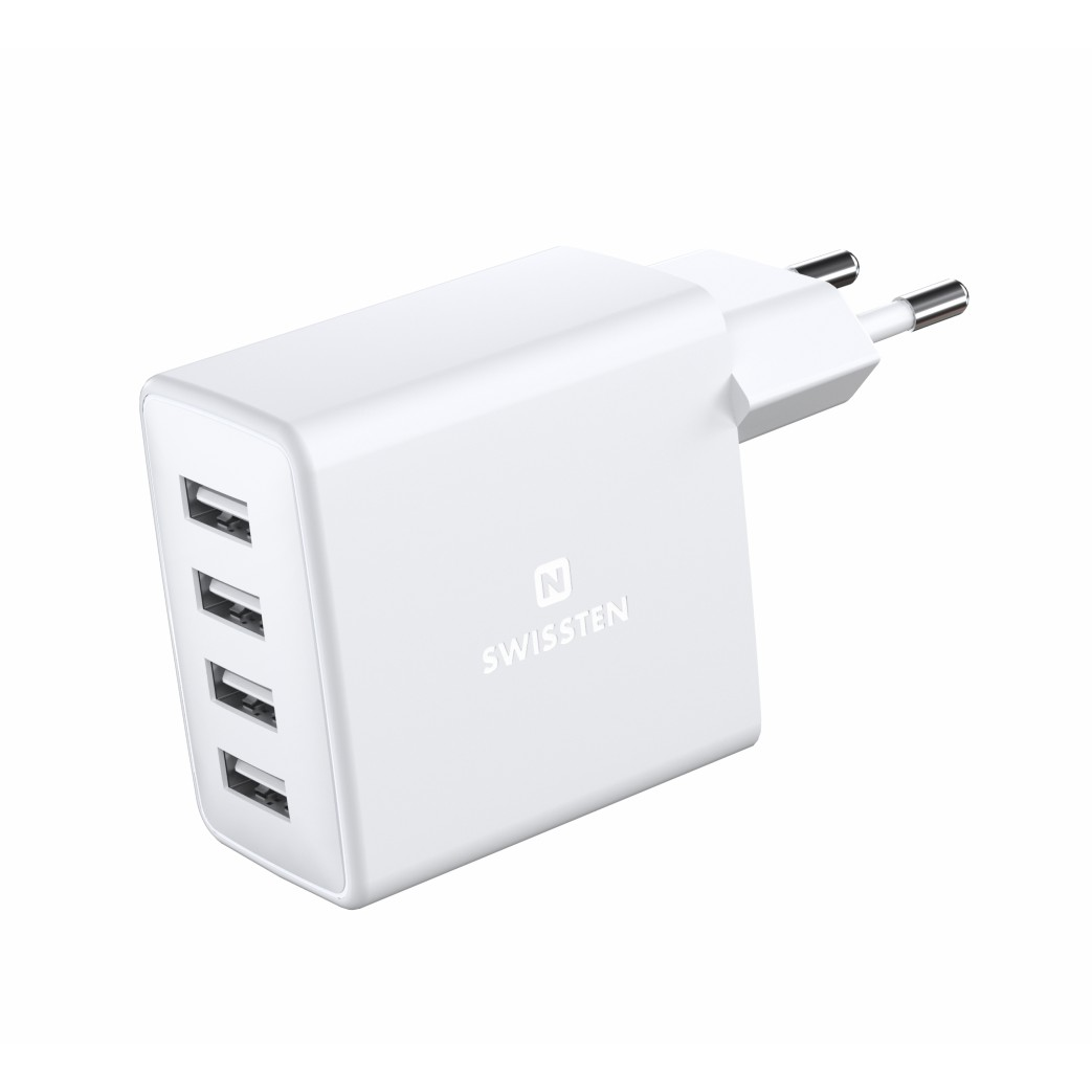 Swissten 22053100 4x USB Type-A Smart IC Hálózati töltő - Fehér (20W) (22053100)