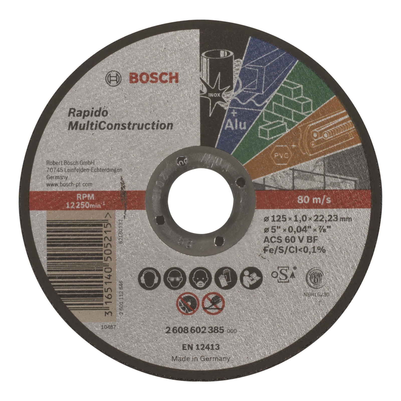BOSCH 2608602385 Rapido Multi Construction ACS 60 V BF egyenes vágótárcsa 125 mm, 1,0 mm (2.608.602.385)