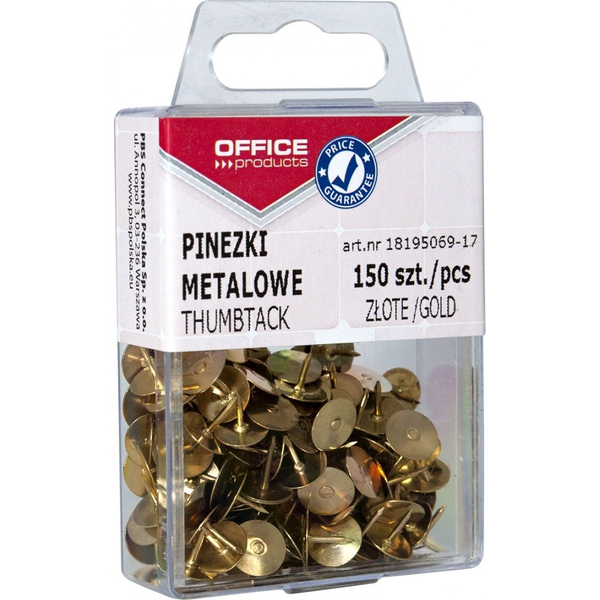  Office Products Pinezki metalowe OFFICE PRODUCTS, w pudełku, 150 szt., złote