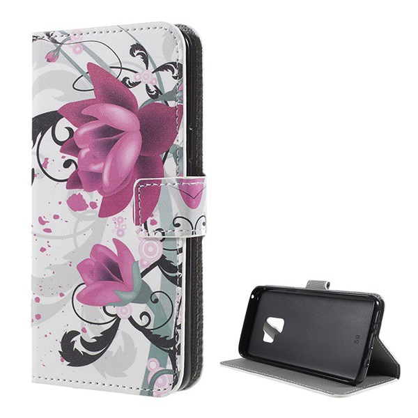Tok álló, bőr hatású (FLIP, oldalra nyíló, asztali tartó funkció, lótuszvirág minta) FEHÉR [Samsung Galaxy S9 (SM-G960)] (5996457751655)