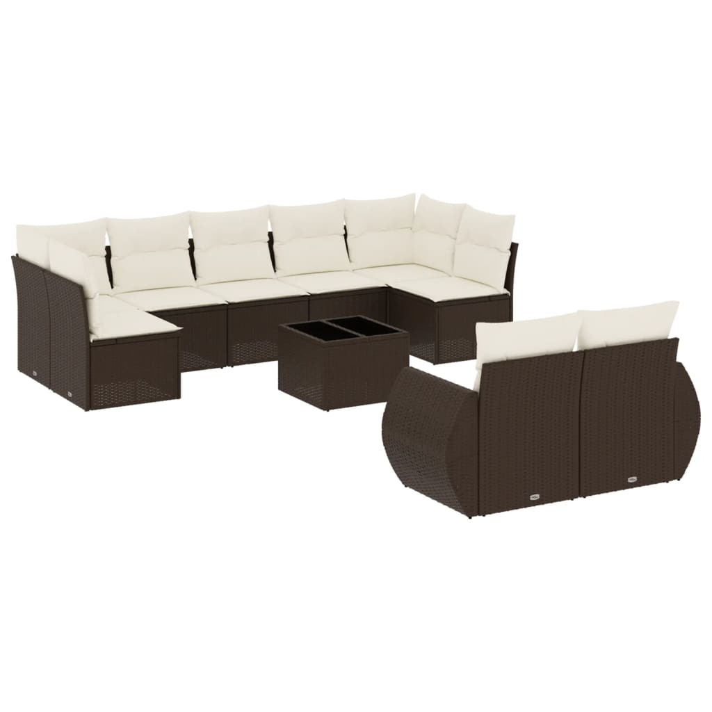 10 részes barna polyrattan kerti ülőgarnitúra párnákkal (3254170)