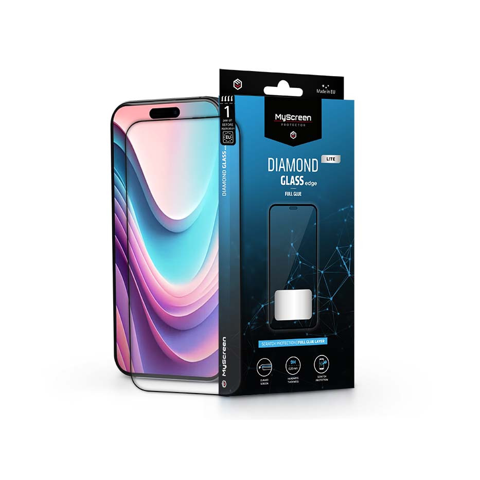 Apple iPhone 16 edzett üveg képernyővédő fólia - MyScreen Protector Diamond Glass Lite Edge2.5D Full Glue - fekete (MS238243)
