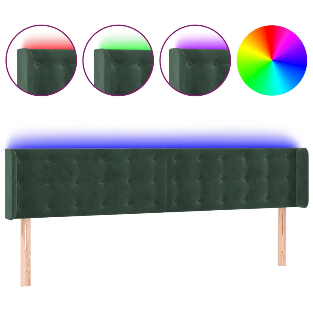 sötétzöld bársony LED-es fejtámla 163 x 16 x 78/88 cm (3123727)