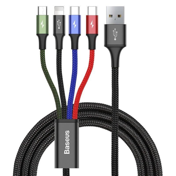 Baseus Fast 4 az 1-ben USB, 2xUSB-C, Lightning, Micro 3,5A, kábel, 1.2 m, fekete (CA1T4-B01)
