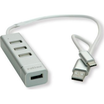 Roline 4 port USB kombinált hub Alumínium (fémes) (14.02.5037)