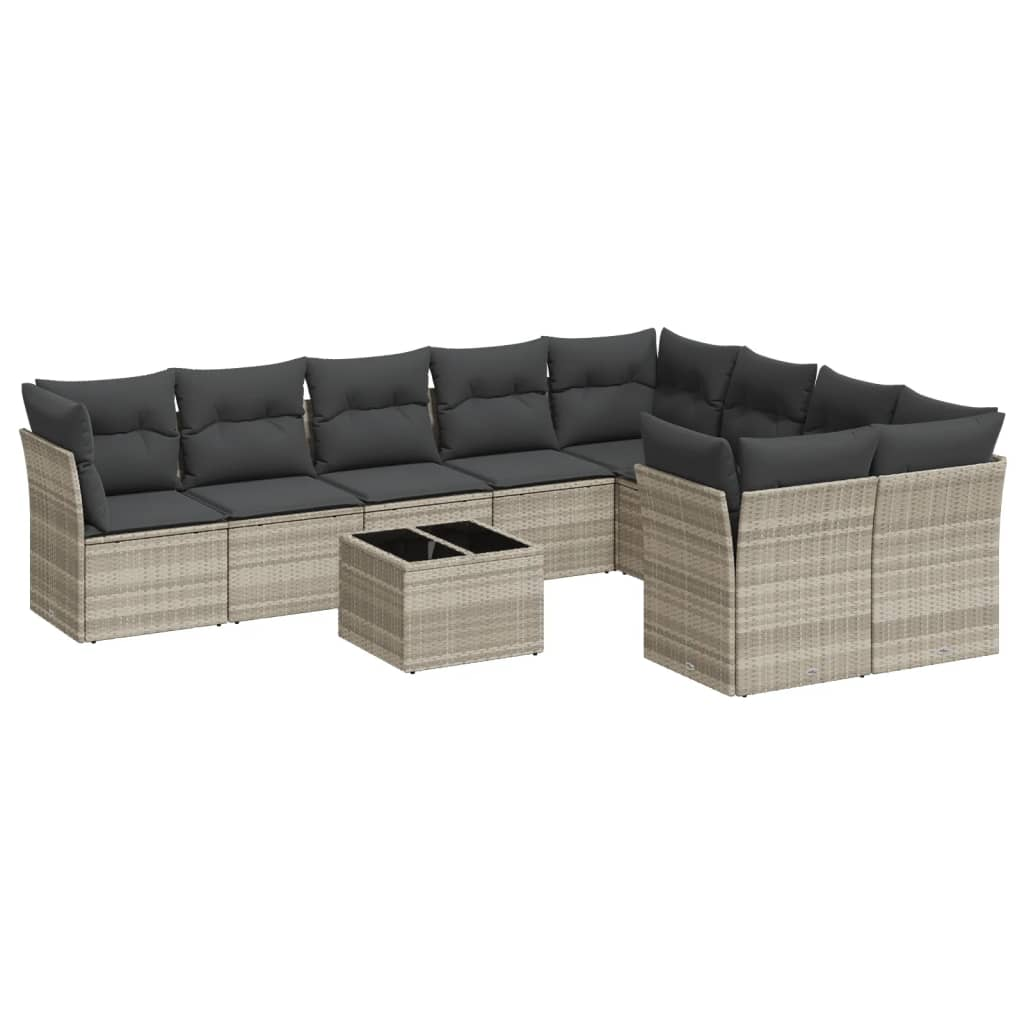 10 részes világosszürke polyrattan kerti ülőgarnitúra párnákkal (3218182)