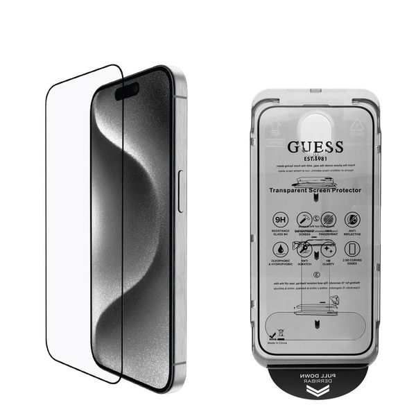 Guess kijelzővédő 2.5D iPhone 16 készülékhez fekete